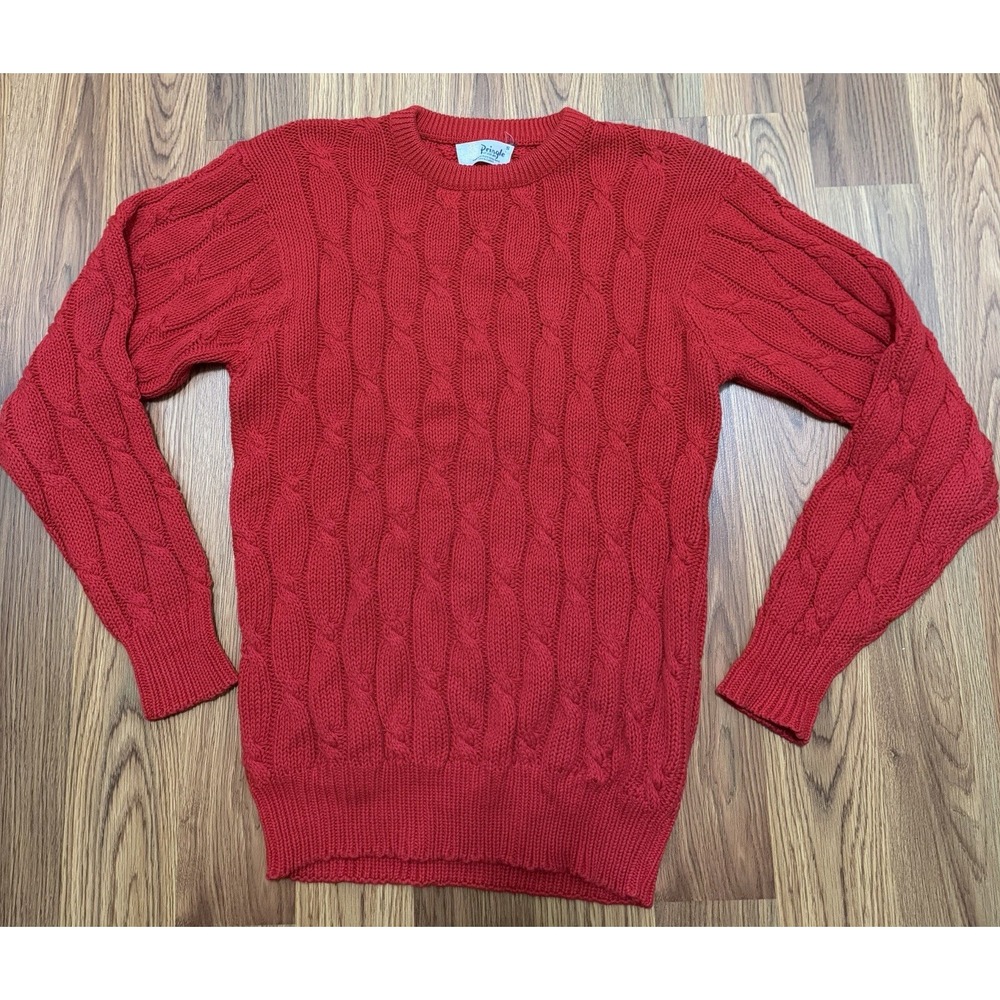 Vintage Pringle Of Scotland Sweater Mens Small Cable Knit Crewneck Red